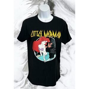 Disney The Little Mermaid Black Rock T-Shirt Sz Small Cotton Short Sleeve